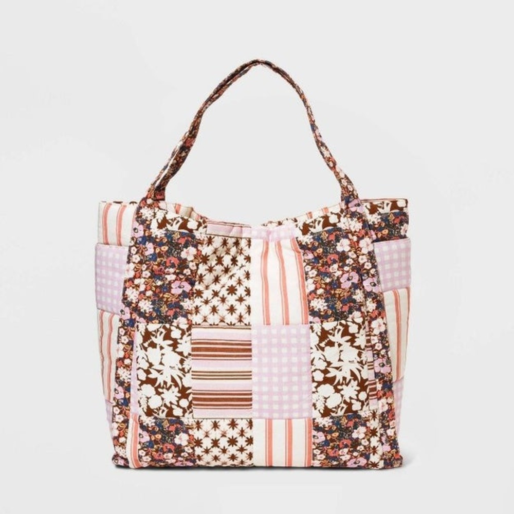 Universal Thread Pink Brown Floral Patchwork Tote